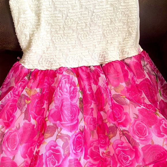 Girls dress white and pink floral, size xl 14